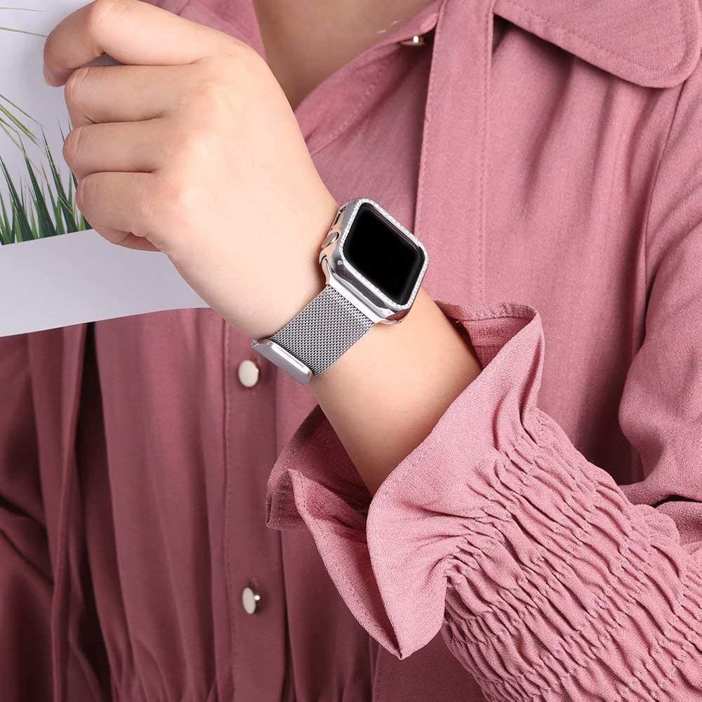 Case+strap For Apple Watch band Milanese loop Apple watch 4 3 5 44mm 40mm iWatch band 42mm 38mm Bling stainless steel bracelet