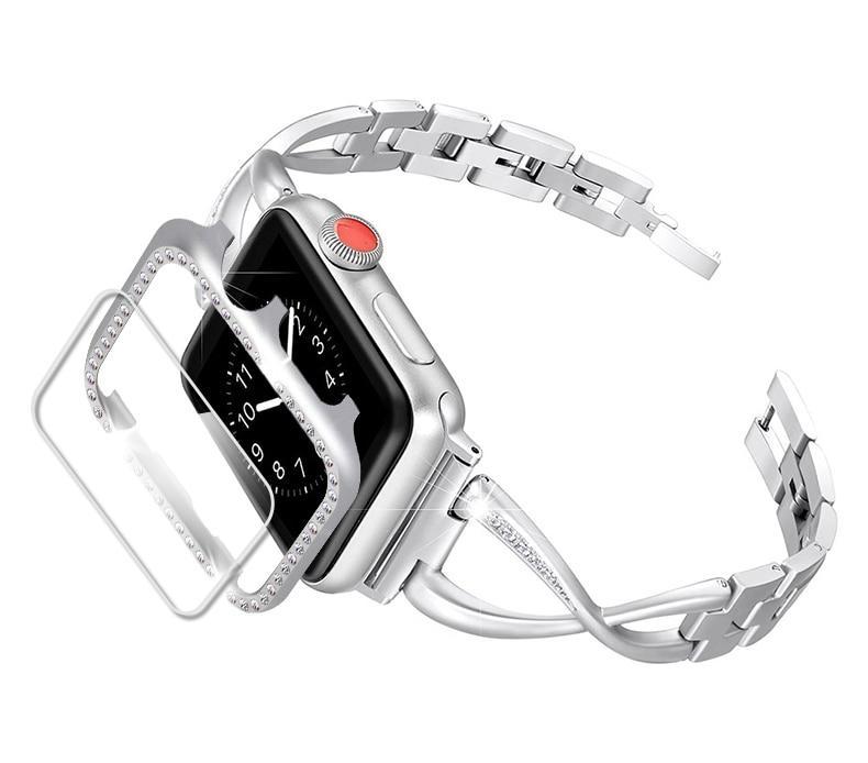 Diamond strap for apple watch band 5 4 44mm 40mm iwatch band watchband+Diamond case cover and Screen Protector