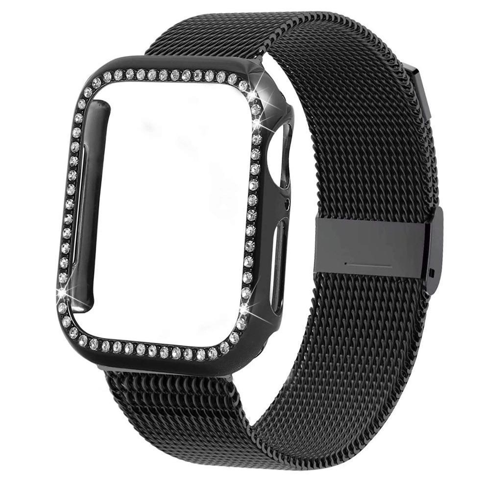 Case+strap For Apple Watch band Milanese loop Apple watch 4 3 5 44mm 40mm iWatch band 42mm 38mm Bling stainless steel bracelet