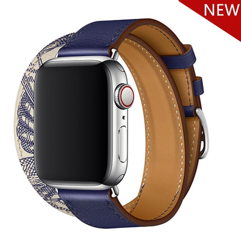 Double tour Leather strap For apple watch band apple watch 5 4 3 band 44mm 40mm correa iwatch  42mm 38mm correa watchband belt