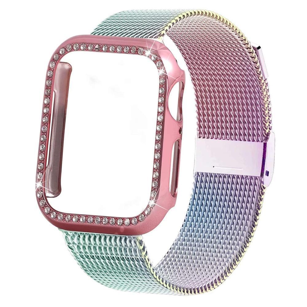 Case+strap For Apple Watch band Milanese loop Apple watch 4 3 5 44mm 40mm iWatch band 42mm 38mm Bling stainless steel bracelet