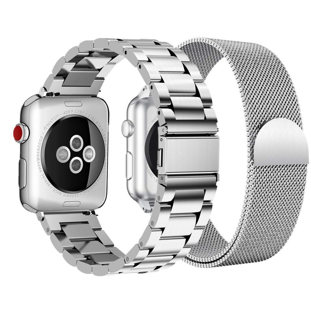 2 Pcs strap for Apple watch band 44 mm 40mm iWatch band 42mm 38 mm Stainless steel bracelet+Milanese Loop Apple watch 5 4 3 2 1