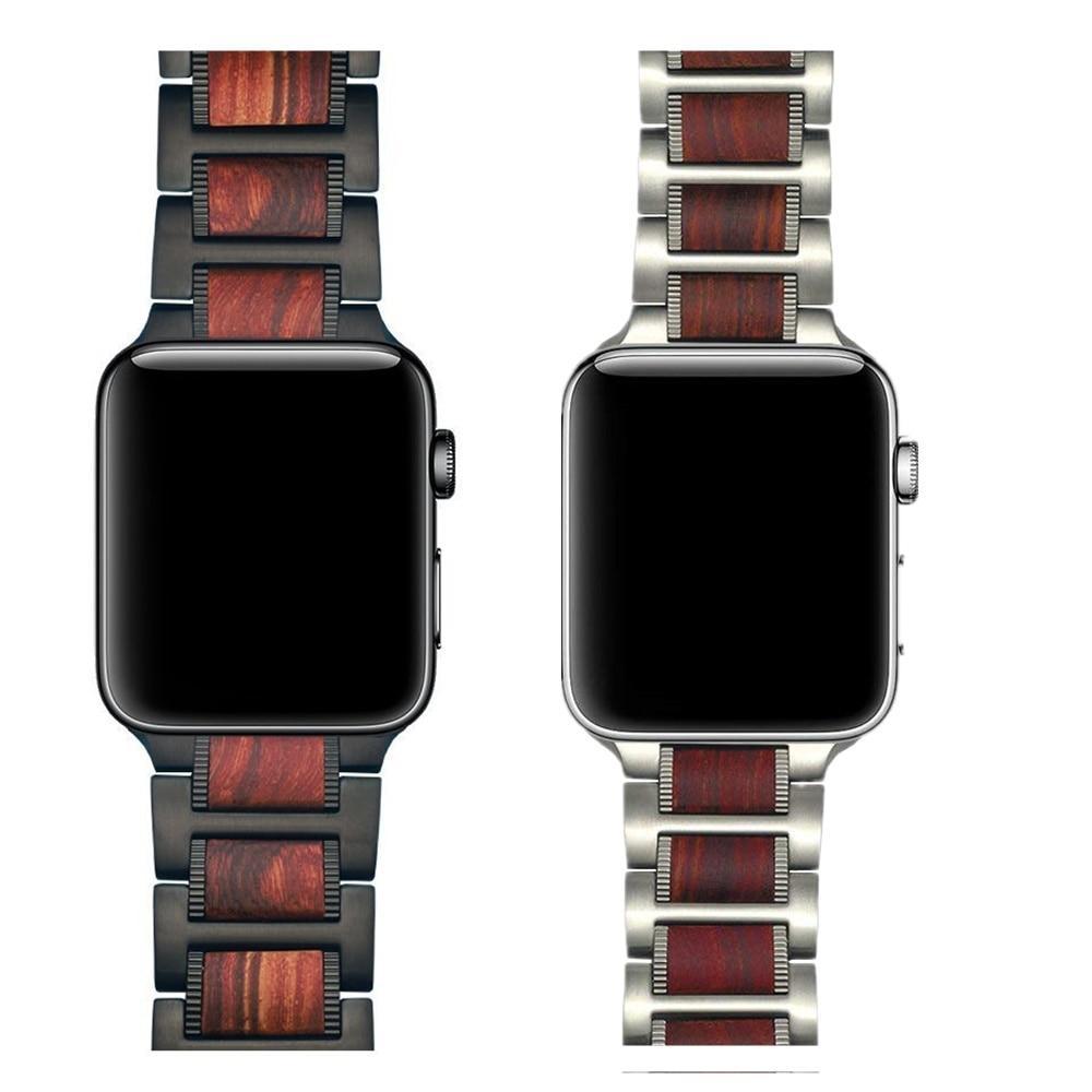 Wooden strap For Apple watch band 5 4 44mm 40mm iWatch band 3 42mm 38mm bracelet Red Sandalwood+Stainless steel Watchband
