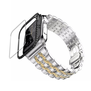 Carbon fiber Case+Strap For Apple Watch band 44mm 40mm apple watch 5 4 3 42mm/38mm iwatch band correa Stainless Steel watchband