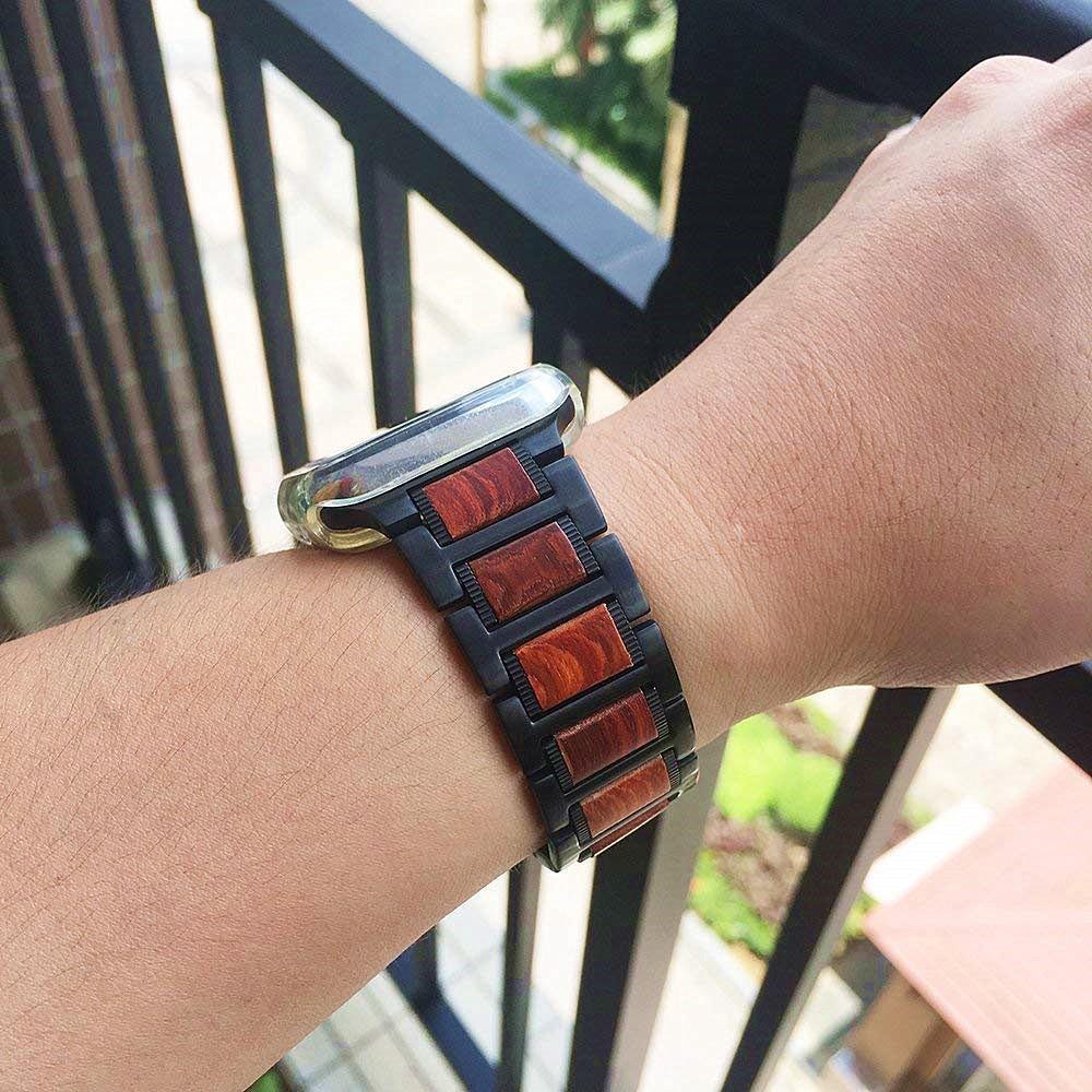 Wooden strap For Apple watch band 5 4 44mm 40mm iWatch band 3 42mm 38mm bracelet Red Sandalwood+Stainless steel Watchband