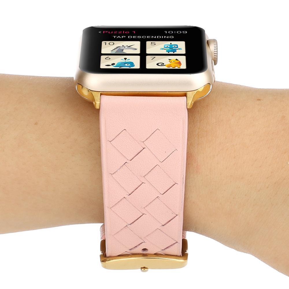 Genuine Leather Woven Strap for Apple Watch 5 apple watch 4 40mm 44mm 38mm 42mm Creative Pink Grid Bracelet Band for iwatch 3 2