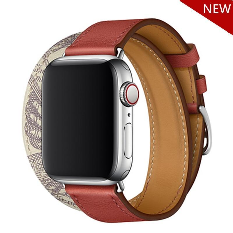 Double tour Leather strap For apple watch band apple watch 5 4 3 band 44mm 40mm correa iwatch  42mm 38mm correa watchband belt