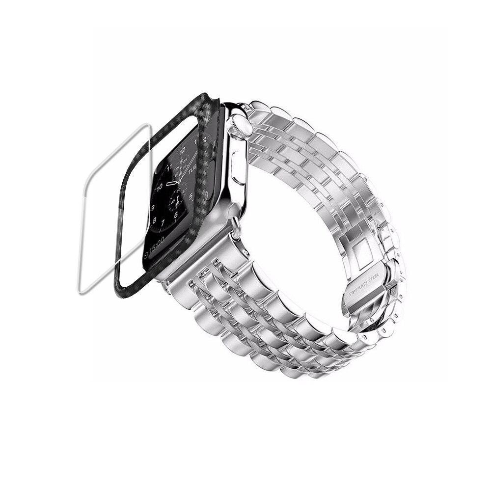 Carbon fiber Case+Strap For Apple Watch band 44mm 40mm apple watch 5 4 3 42mm/38mm iwatch band correa Stainless Steel watchband