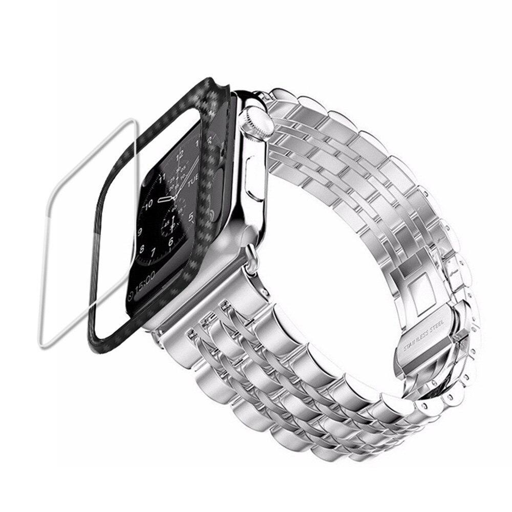 Carbon fiber Case+Strap For Apple Watch band 44mm 40mm apple watch 5 4 3 42mm/38mm iwatch band correa Stainless Steel watchband