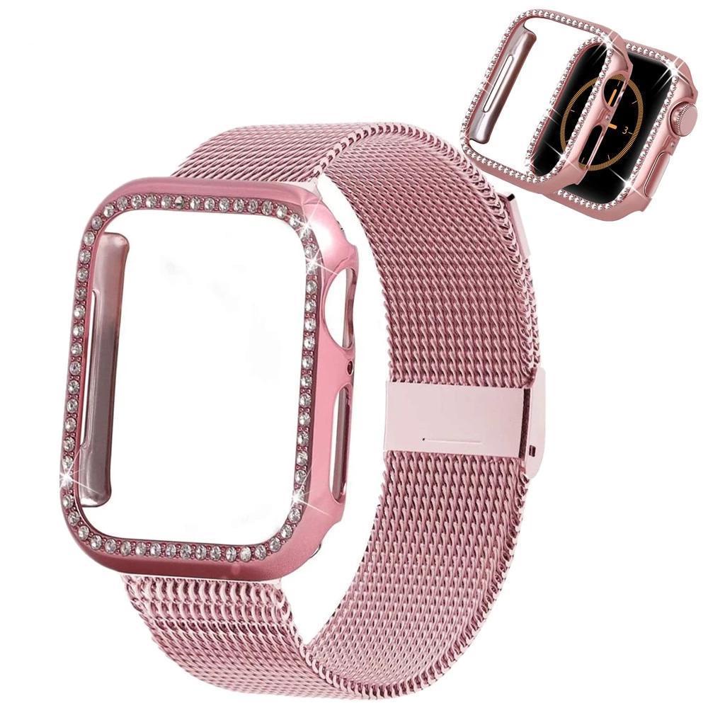 Case+strap For Apple Watch band Milanese loop Apple watch 4 3 5 44mm 40mm iWatch band 42mm 38mm Bling stainless steel bracelet
