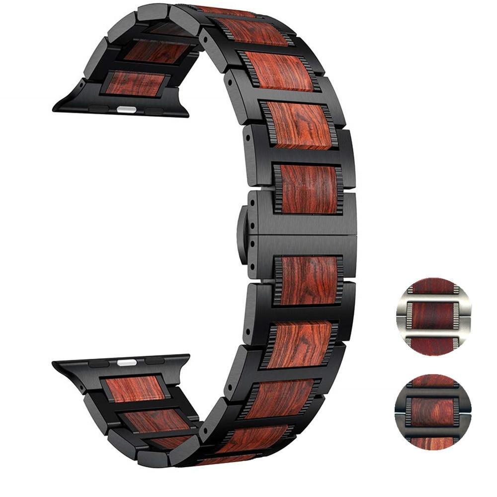 Wooden strap For Apple watch band 5 4 44mm 40mm iWatch band 3 42mm 38mm bracelet Red Sandalwood+Stainless steel Watchband