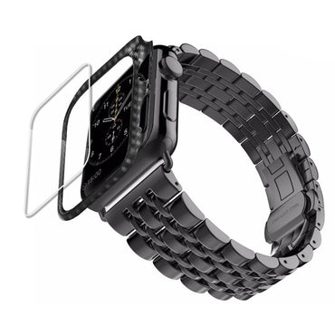 Carbon fiber Case+Strap For Apple Watch band 44mm 40mm apple watch 5 4 3 42mm/38mm iwatch band correa Stainless Steel watchband