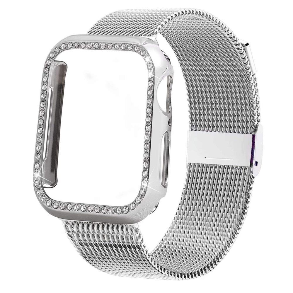 Case+strap For Apple Watch band Milanese loop Apple watch 4 3 5 44mm 40mm iWatch band 42mm 38mm Bling stainless steel bracelet