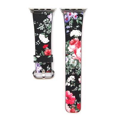 Floral Leather Strap For Apple Watch band 5 4 44mm/42mm/40mm/38mm iwatch series 5 4 3 2 1 Wrist Flower Printed Bracelet belt