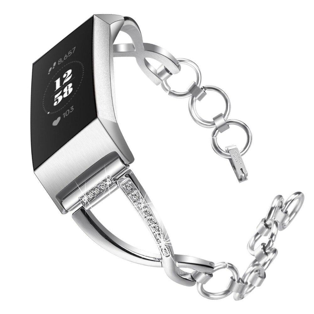Diamond Stainless steel strap for fitbit charge 3 band charge3 replacement link bracelet wrist belt fashion watchband