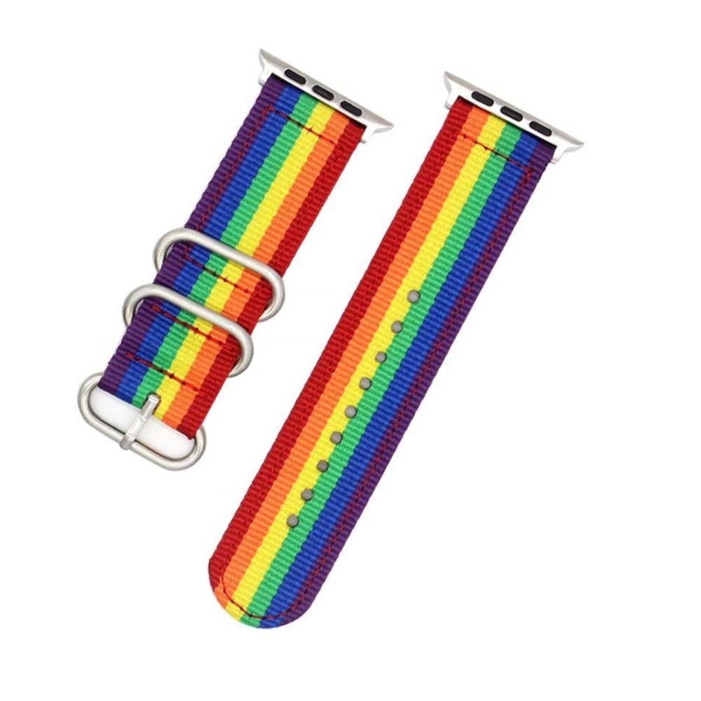 Nato strap For Apple Watch band 42MM/38MM iwatch band 3/2/1 44mm 40mm rainbow bracelet Woven Nylon apple watch 4 3 belt