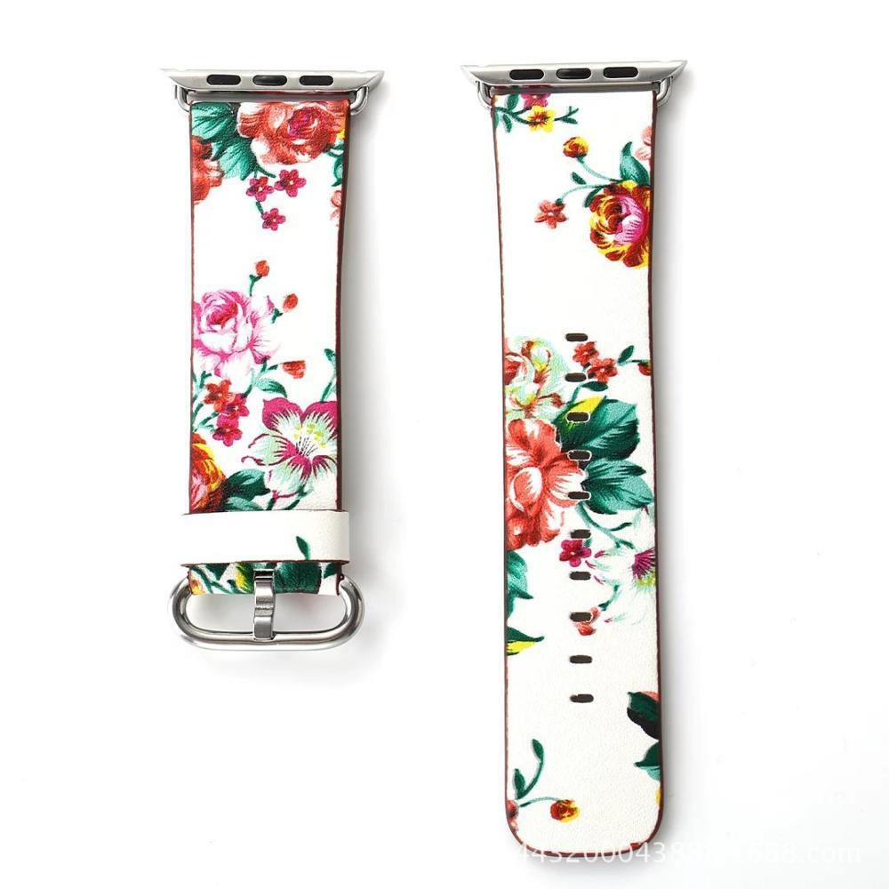 Floral Printed Leather strap For Apple Watch band apple watch 5 4 3 band 42mm/38mm 44mm/40mm correa iwatch band Bracelet watchband