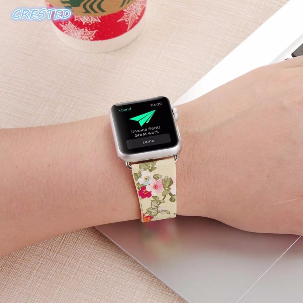 Floral Leather Strap For Apple Watch band 5 4 44mm/42mm/40mm/38mm iwatch series 5 4 3 2 1 Wrist Flower Printed Bracelet belt
