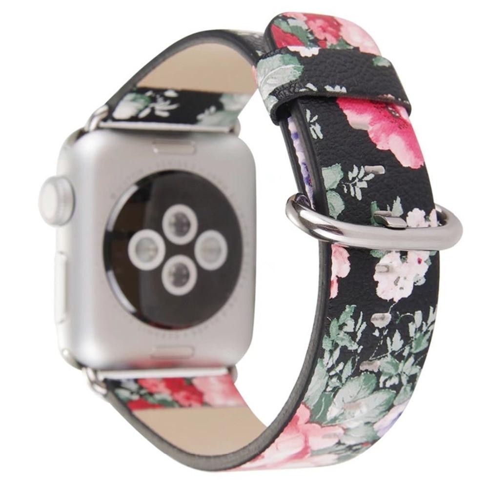 Floral Leather Strap For Apple Watch band 5 4 44mm/42mm/40mm/38mm iwatch series 5 4 3 2 1 Wrist Flower Printed Bracelet belt