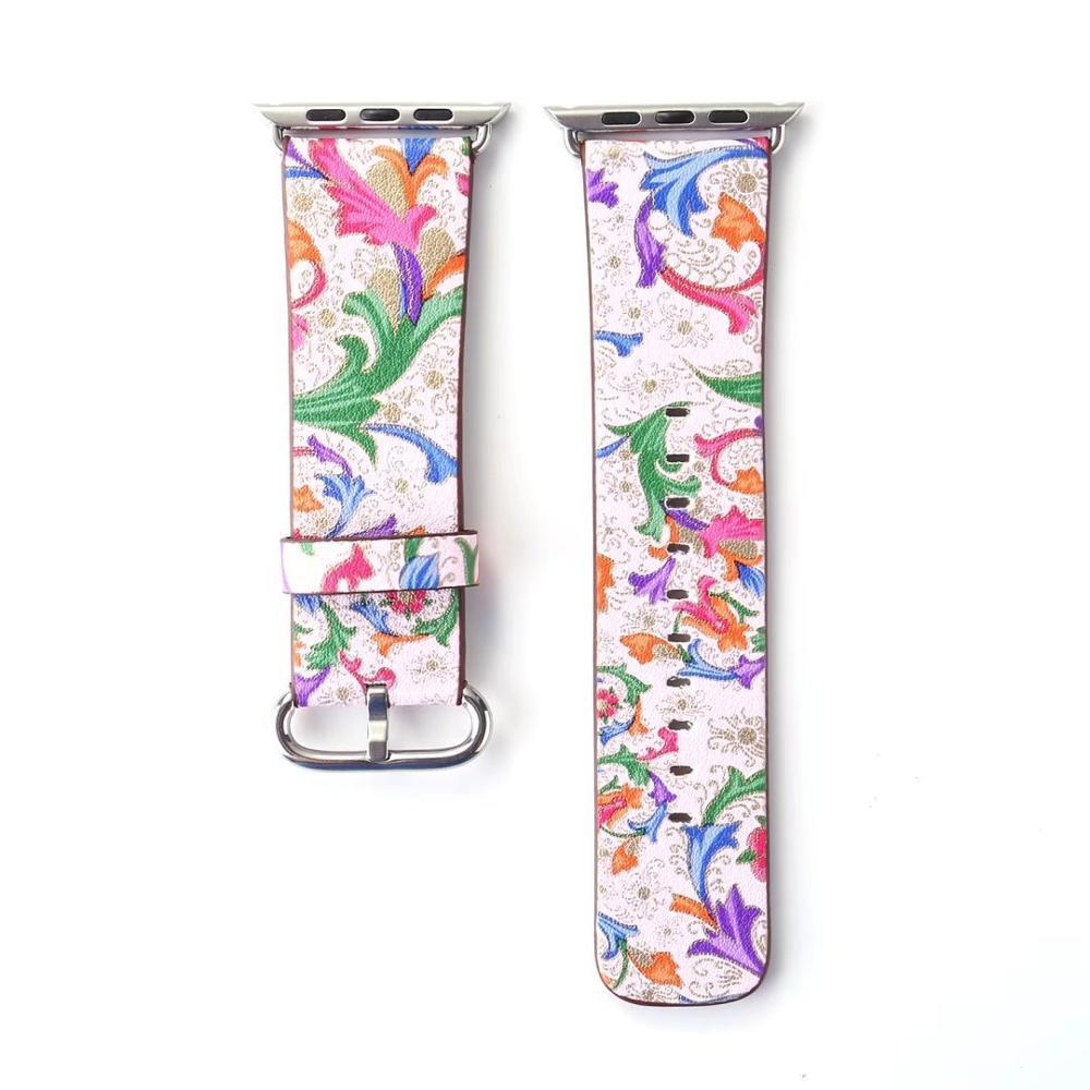 Floral Printed Leather strap For Apple Watch band apple watch 5 4 3 band 42mm/38mm 44mm/40mm correa iwatch band Bracelet watchband
