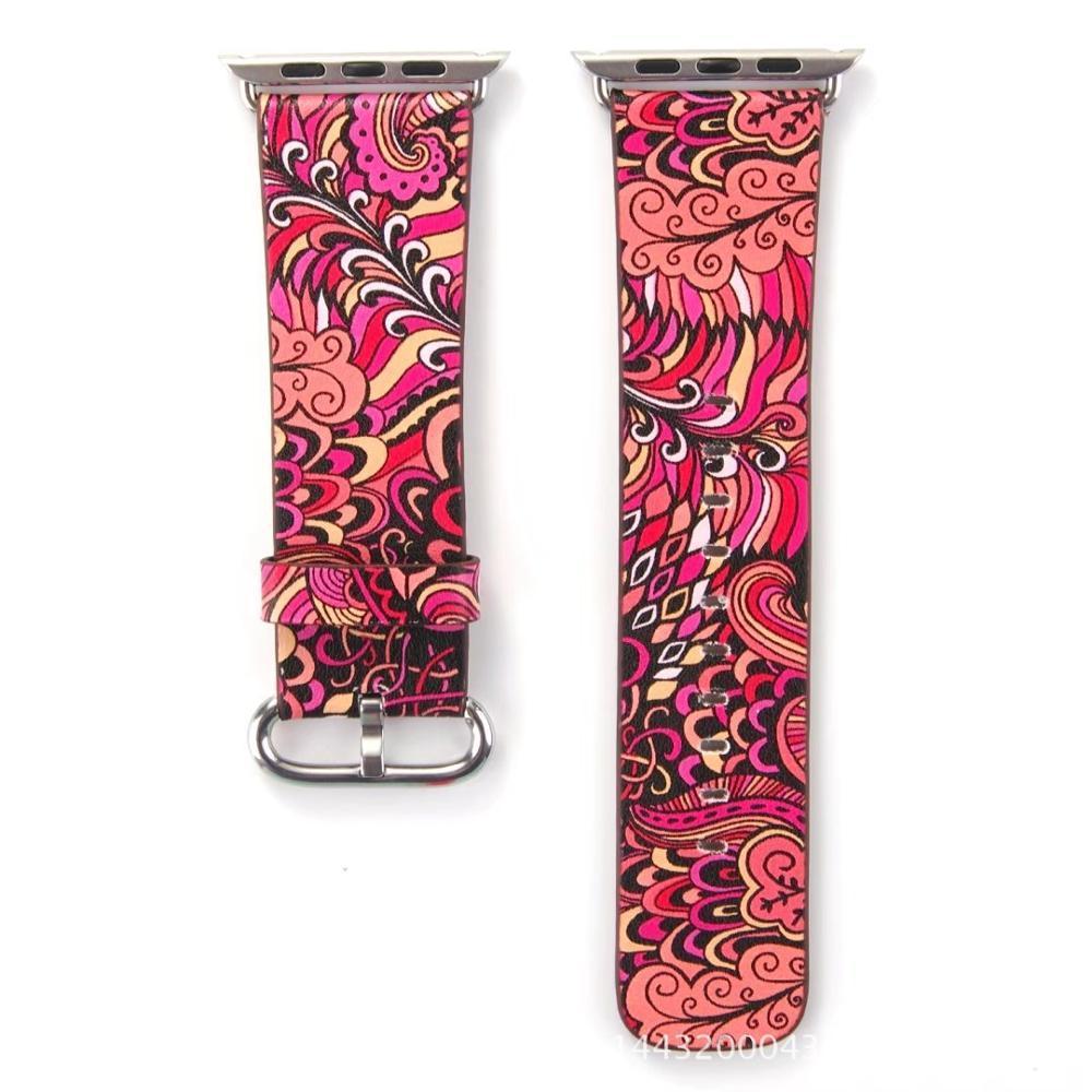 Floral Printed Leather strap For Apple Watch band apple watch 5 4 3 band 42mm/38mm 44mm/40mm correa iwatch band Bracelet watchband