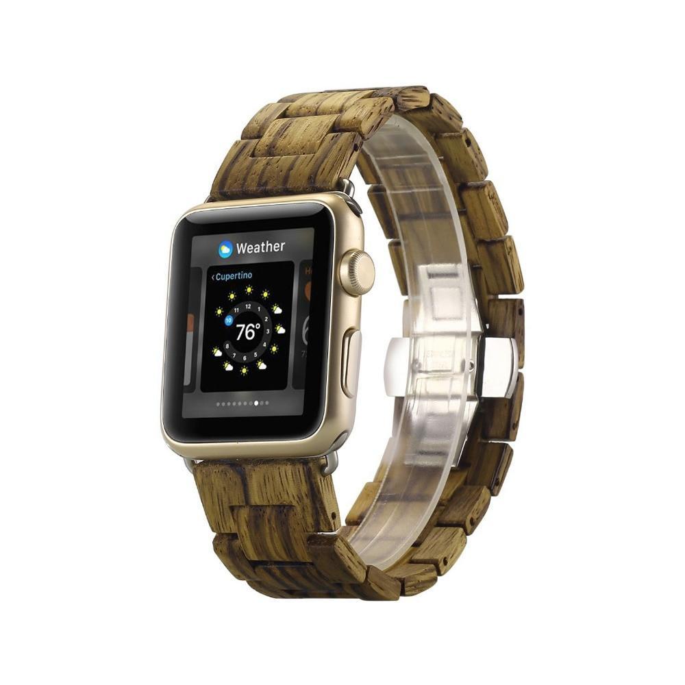 Strap For Apple Watch band apple watch 5 4 3 band iwatch 5 4 42mm/38mm Natural Wooden Butterfly buckle Bracelet watchband belt
