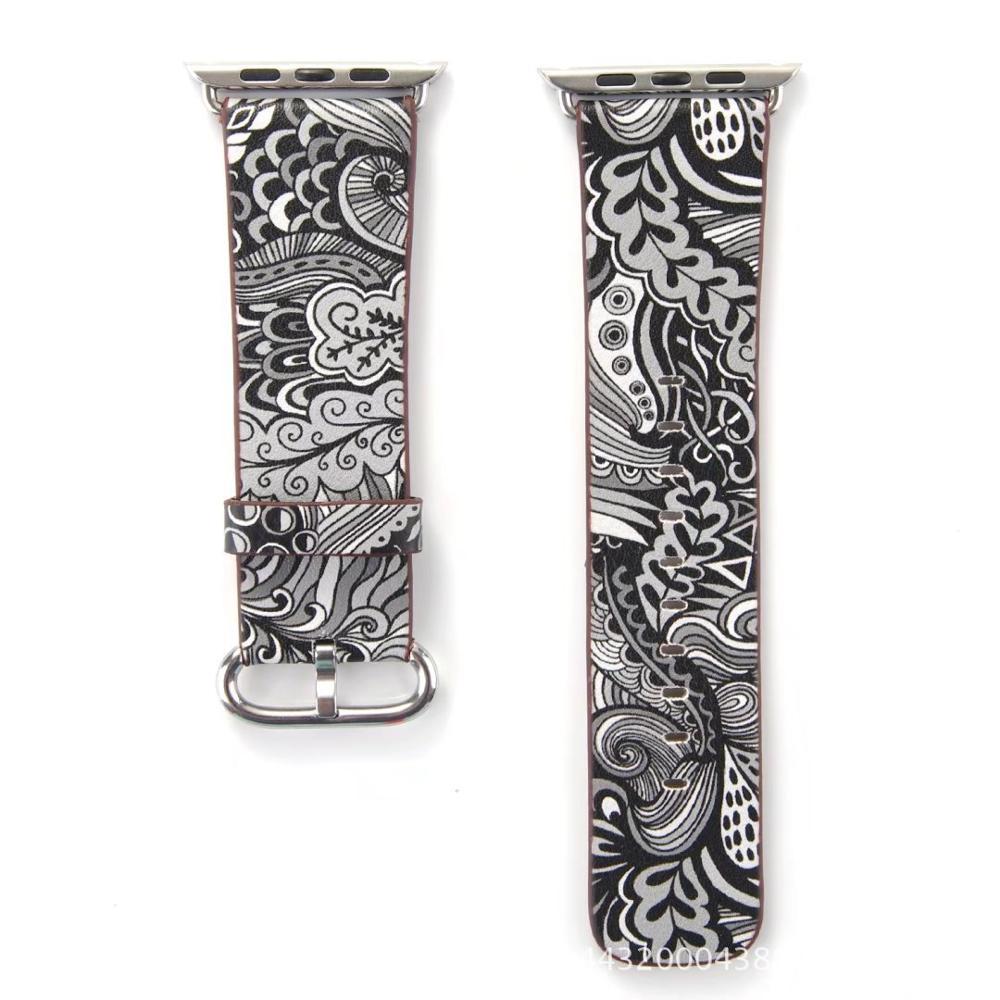 Floral Printed Leather strap For Apple Watch band apple watch 5 4 3 band 42mm/38mm 44mm/40mm correa iwatch band Bracelet watchband