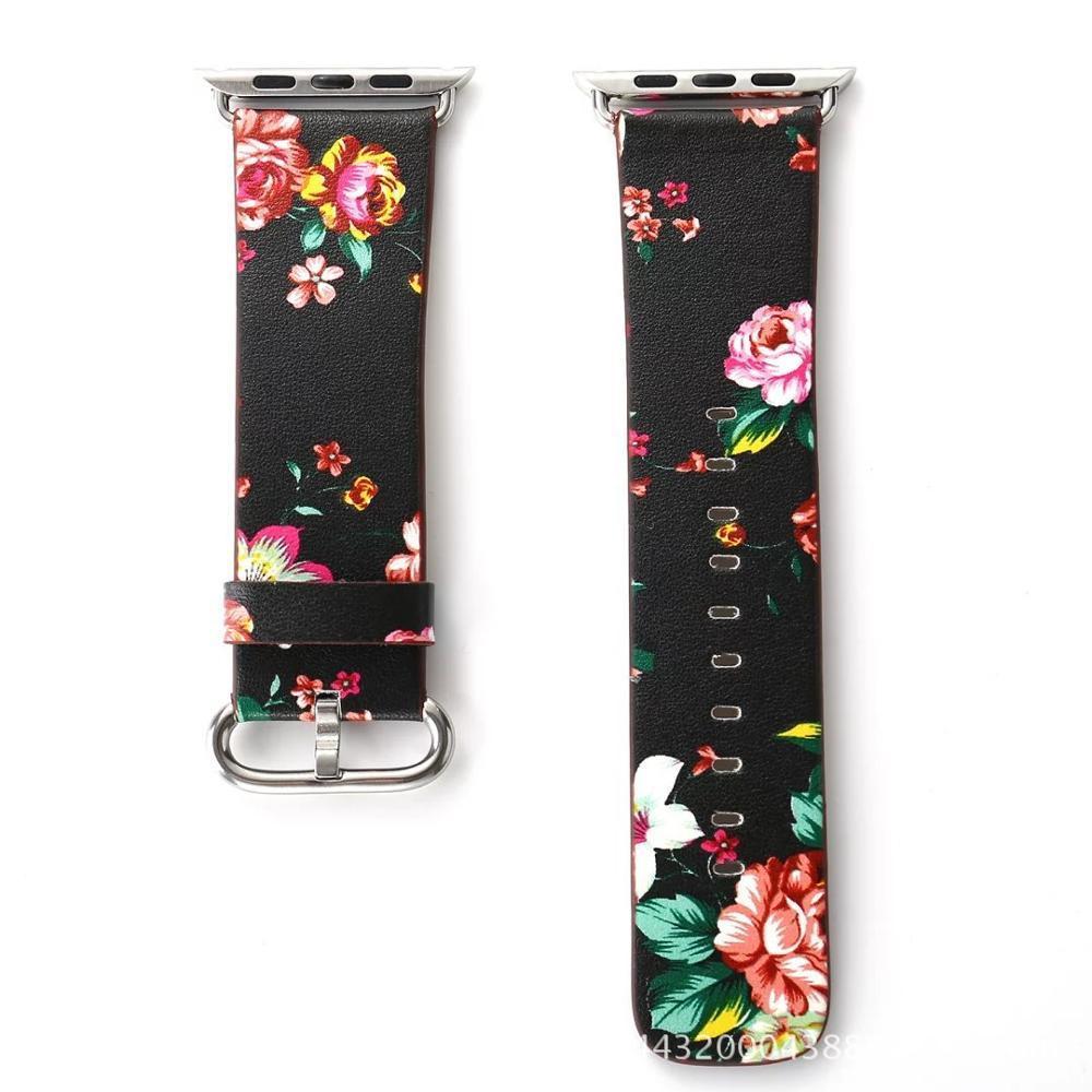 Floral Printed Leather strap For Apple Watch band apple watch 5 4 3 band 42mm/38mm 44mm/40mm correa iwatch band Bracelet watchband