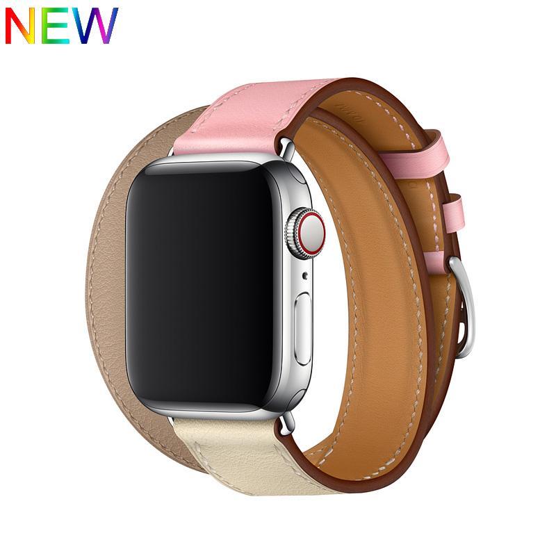 Double tour Leather strap For apple watch band apple watch 5 4 3 band 40mm 44mm correa iwatch 5 42mm 38mm watchband belt