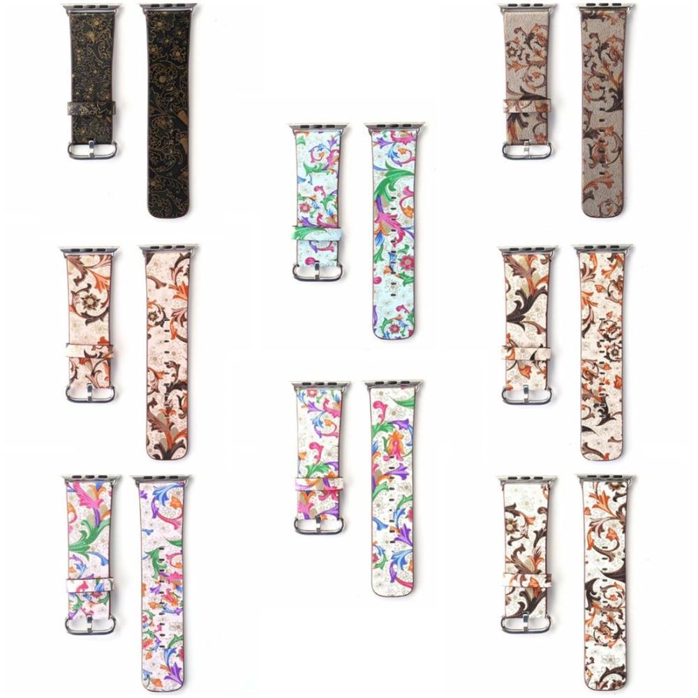 leather strap For Apple Watch band 42mm 38mm iwatch series 3 2 1 Vintage Flower Print wrist bands bracelet straps belt
