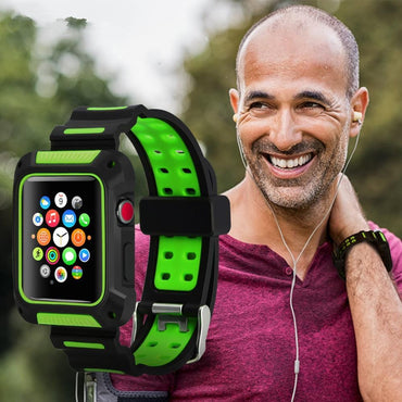 silicone Sport strap For Apple watch band 42mm 38mm iwatch 3/2/1 waterproof protective cover wrist watchband belt & case