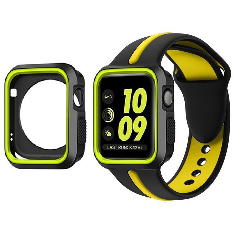 Silicone sport strap For Apple watch band case 42mm 38mm iwatch series 3 2 1 wrist bands bracelet belt Protective cover