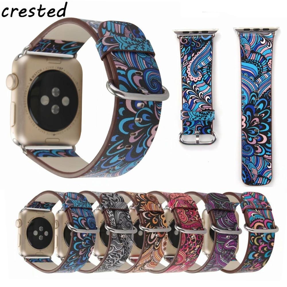 Floral Printed Leather strap For Apple Watch band apple watch 5 4 3 band 42mm/38mm 44mm/40mm correa iwatch band Bracelet watchband