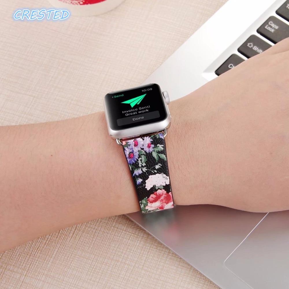 Floral Leather Strap For Apple Watch band 5 4 44mm/42mm/40mm/38mm iwatch series 5 4 3 2 1 Wrist Flower Printed Bracelet belt