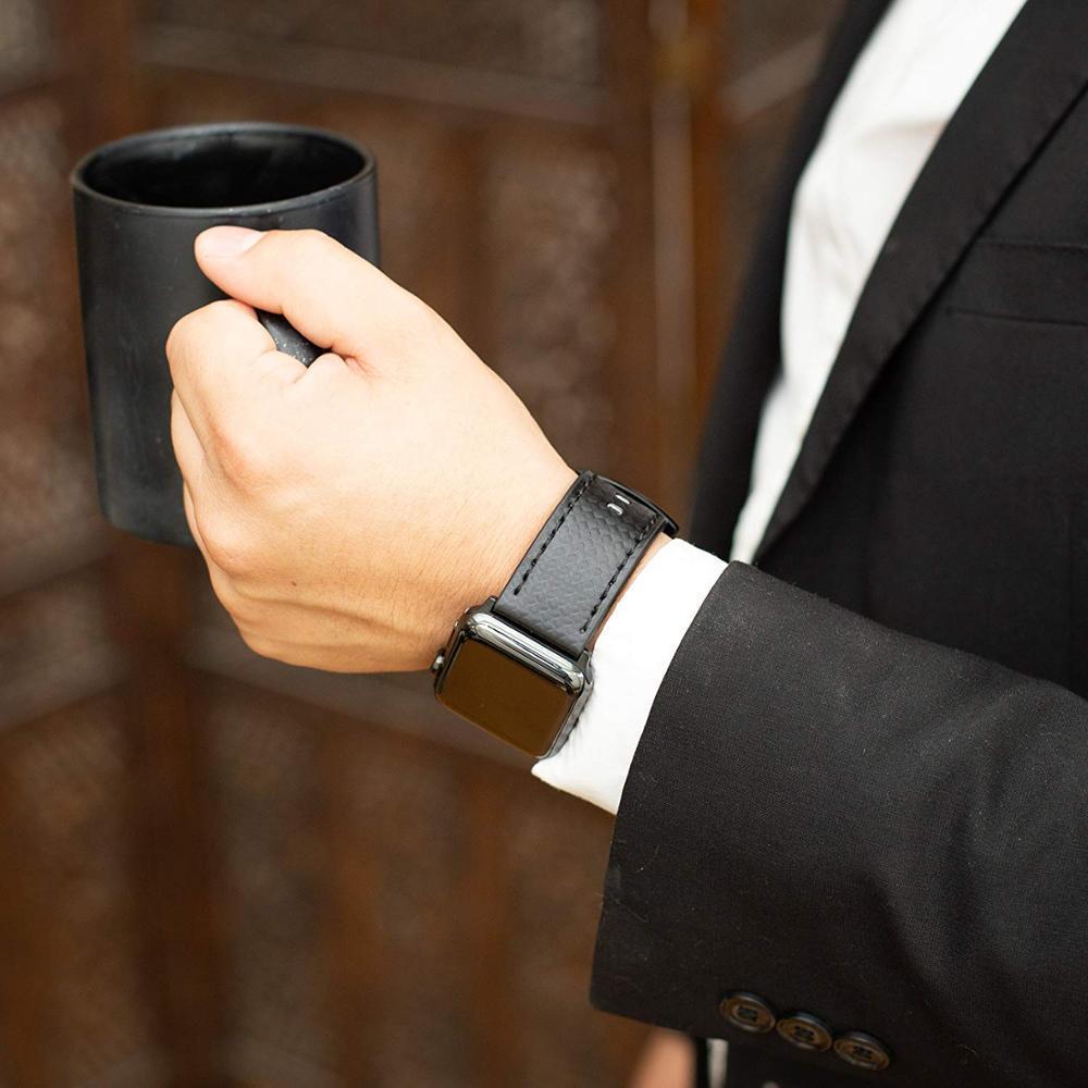 Luxury Strap for Apple watch band 44 mm 40mm iWatch band 42mm 38mm Carbon fiber+Leather watchband bracelet Apple watch 4 3 2 1