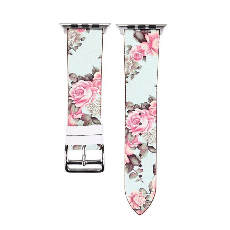 Leather Strap For Apple watch band 42mm 38mm iwatch series 3 2 1 Floral pattern Design Bracelet Wrist belt watchband