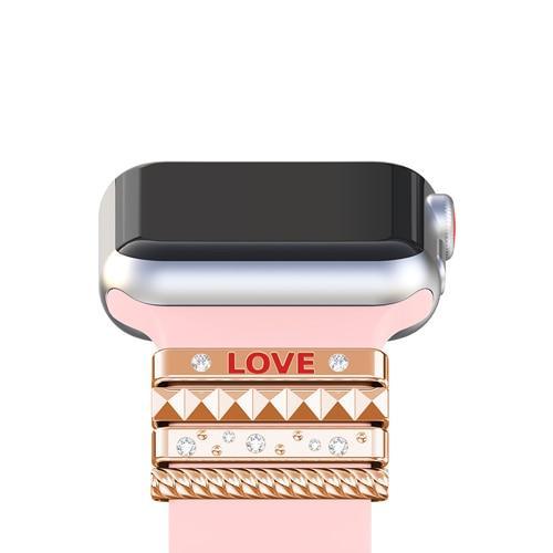 Decorative Ring Ornament For Apple Watch Band apple watch 4 3  5 band 44mm 40mm 42mm 38mm iwatch  Stainless Steel "LOVE" Gift