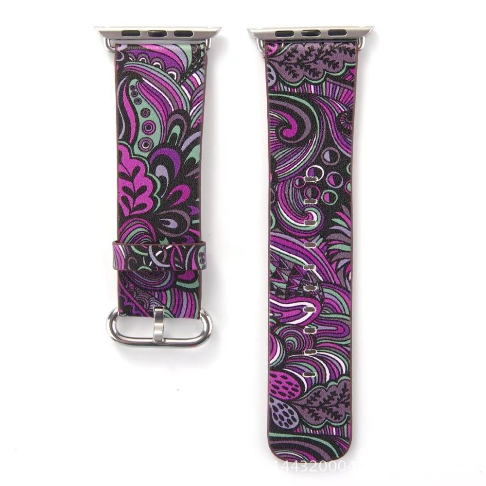 Floral Printed Leather strap For Apple Watch band apple watch 5 4 3 band 42mm/38mm 44mm/40mm correa iwatch band Bracelet watchband