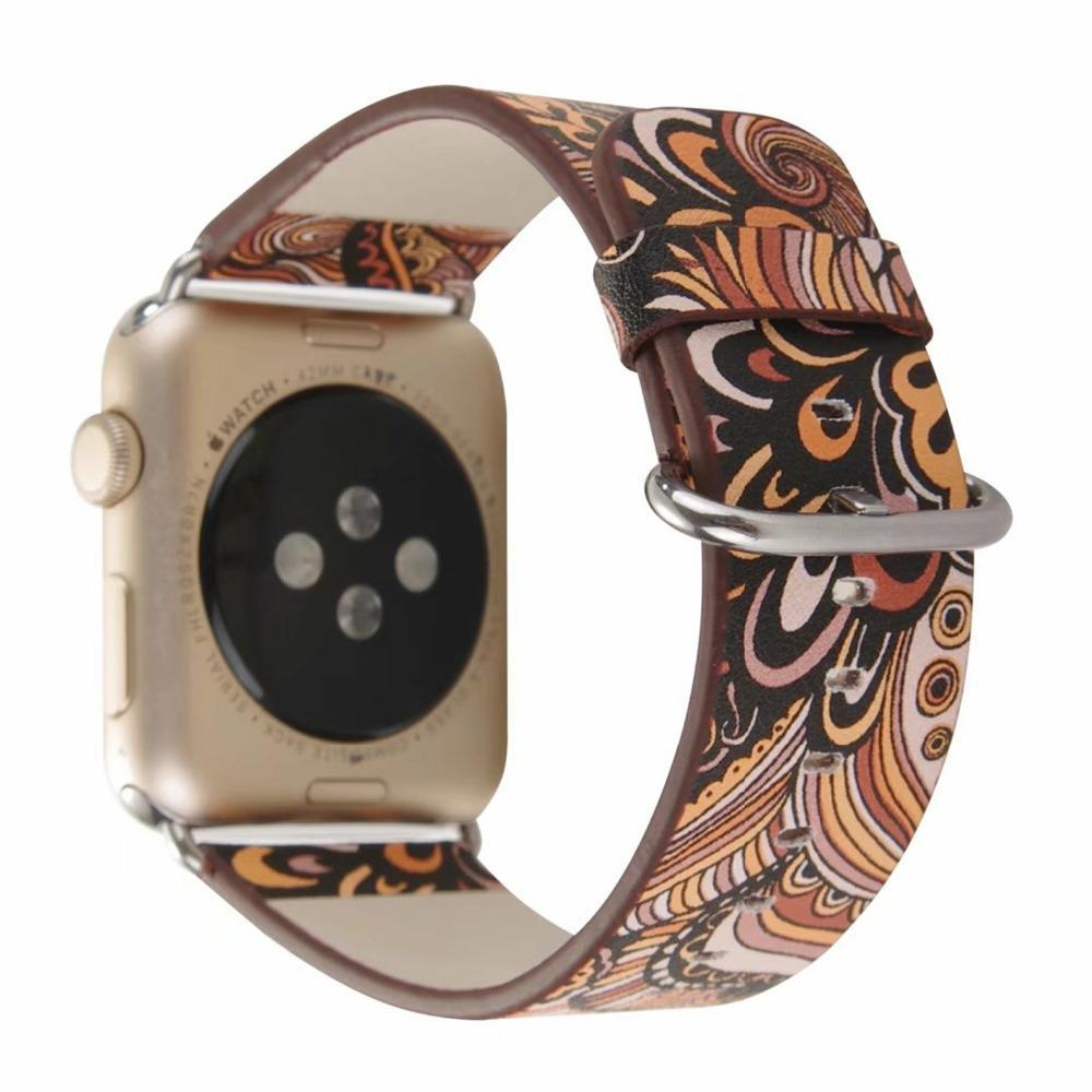 Leather Strap For apple watch band apple watch 4 3 5 band 44mm 40mm flower print correa iwatch 42mm/38mm wrist Bracelet belt