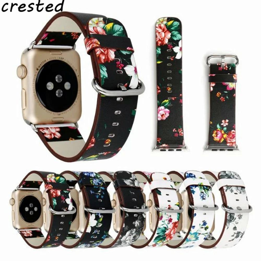 Floral Printed Leather strap For Apple Watch band apple watch 5 4 3 band 42mm/38mm 44mm/40mm correa iwatch band Bracelet watchband