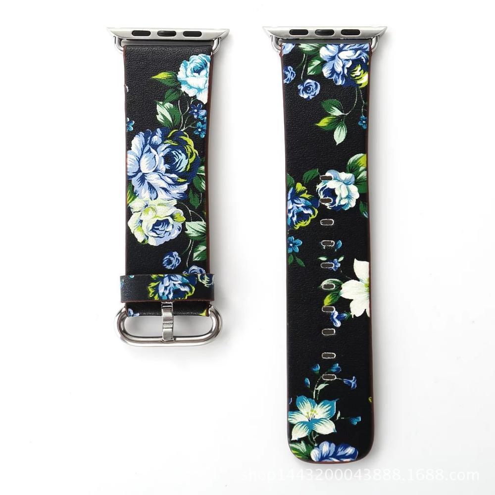 Floral Printed Leather strap For Apple Watch band apple watch 5 4 3 band 42mm/38mm 44mm/40mm correa iwatch band Bracelet watchband
