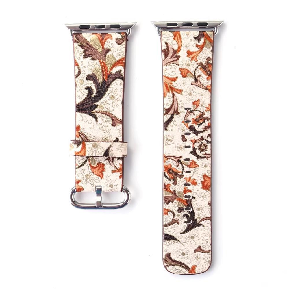 Floral Printed Leather strap For Apple Watch band apple watch 5 4 3 band 42mm/38mm 44mm/40mm correa iwatch band Bracelet watchband