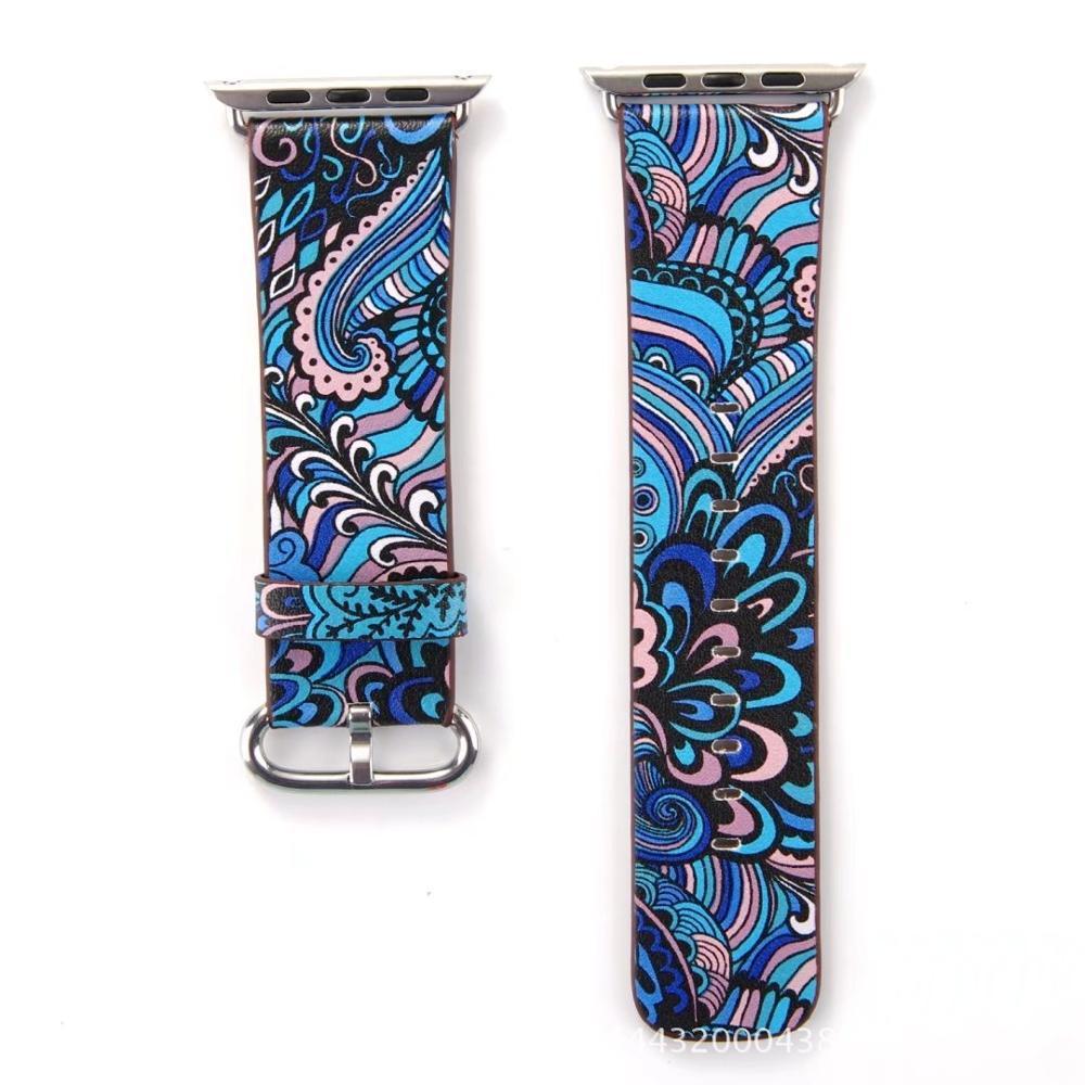 Floral Printed Leather strap For Apple Watch band apple watch 5 4 3 band 42mm/38mm 44mm/40mm correa iwatch band Bracelet watchband
