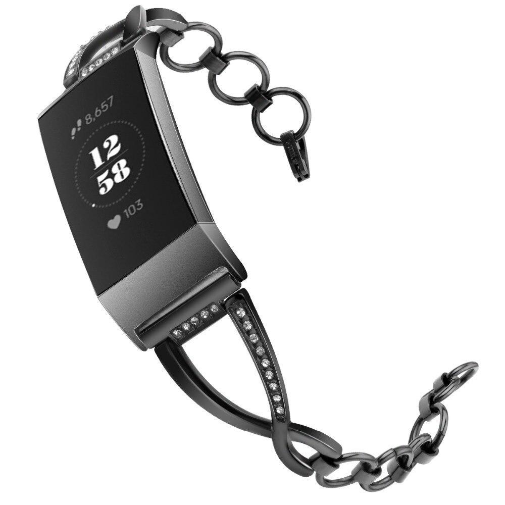 Diamond Stainless steel strap for fitbit charge 3 band charge3 replacement link bracelet wrist belt fashion watchband