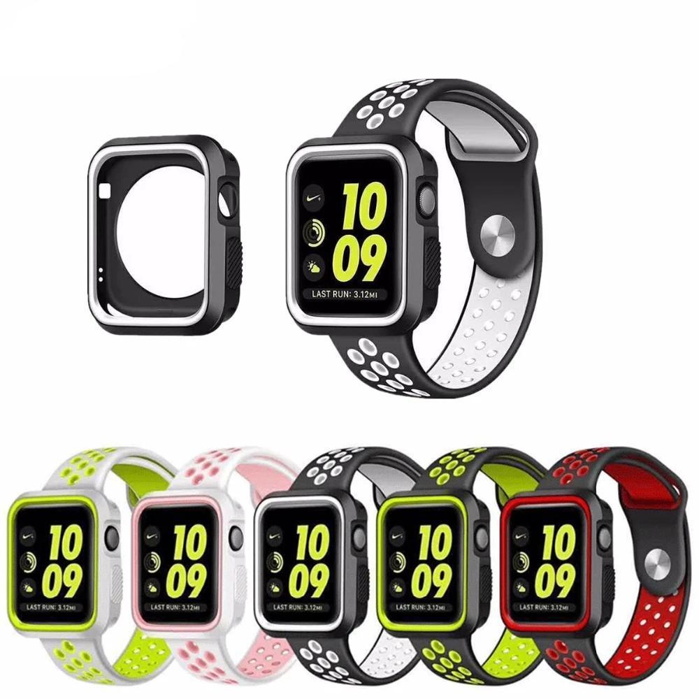 silicone strap+case For Apple watch band apple watch 5 4 3 band 44mm/40mm iwatch 5 4 3 42mm/38mm Bracelet watchband case cover