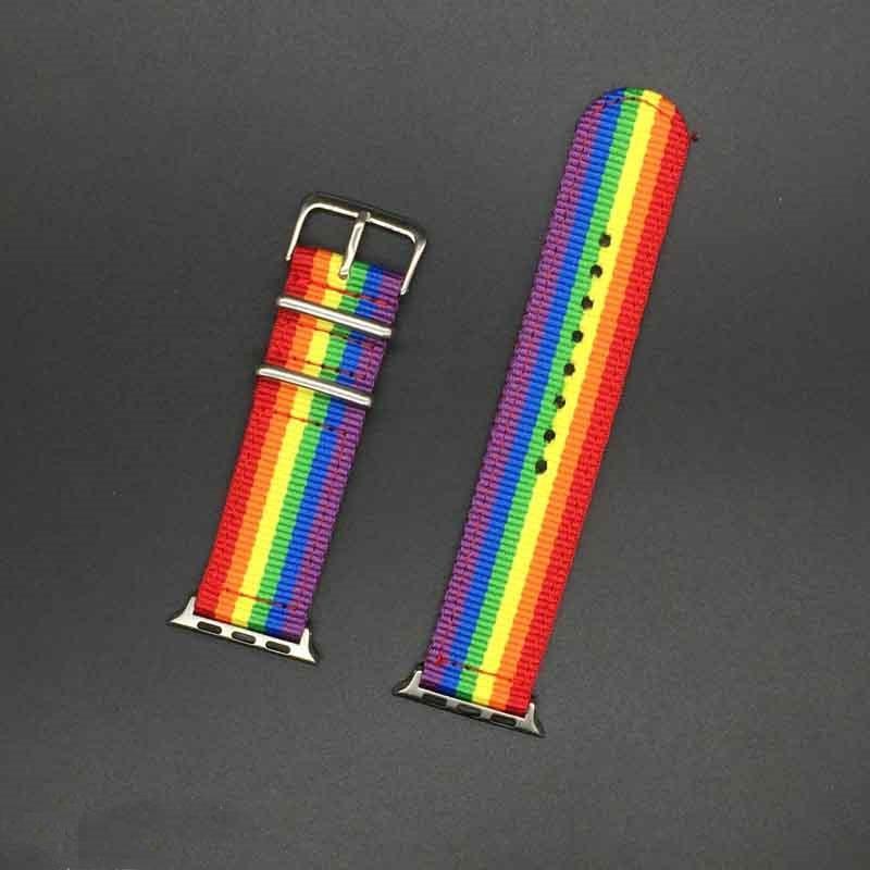 Nato strap For Apple Watch band 42MM/38MM iwatch band 3/2/1 44mm 40mm rainbow bracelet Woven Nylon apple watch 4 3 belt
