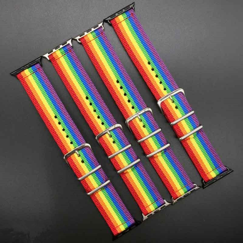 Nato strap For Apple Watch band 42MM/38MM iwatch band 3/2/1 44mm 40mm rainbow bracelet Woven Nylon apple watch 4 3 belt
