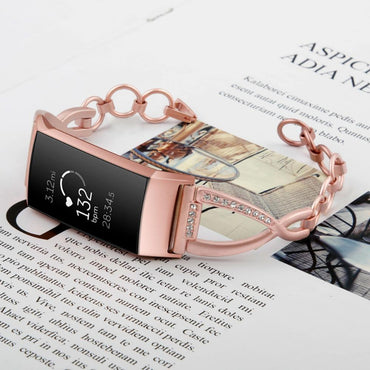 Diamond Stainless steel strap for fitbit charge 3 band charge3 replacement link bracelet wrist belt fashion watchband