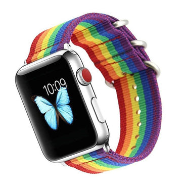 Nato strap For Apple Watch band 42MM/38MM iwatch band 3/2/1 44mm 40mm rainbow bracelet Woven Nylon apple watch 4 3 belt