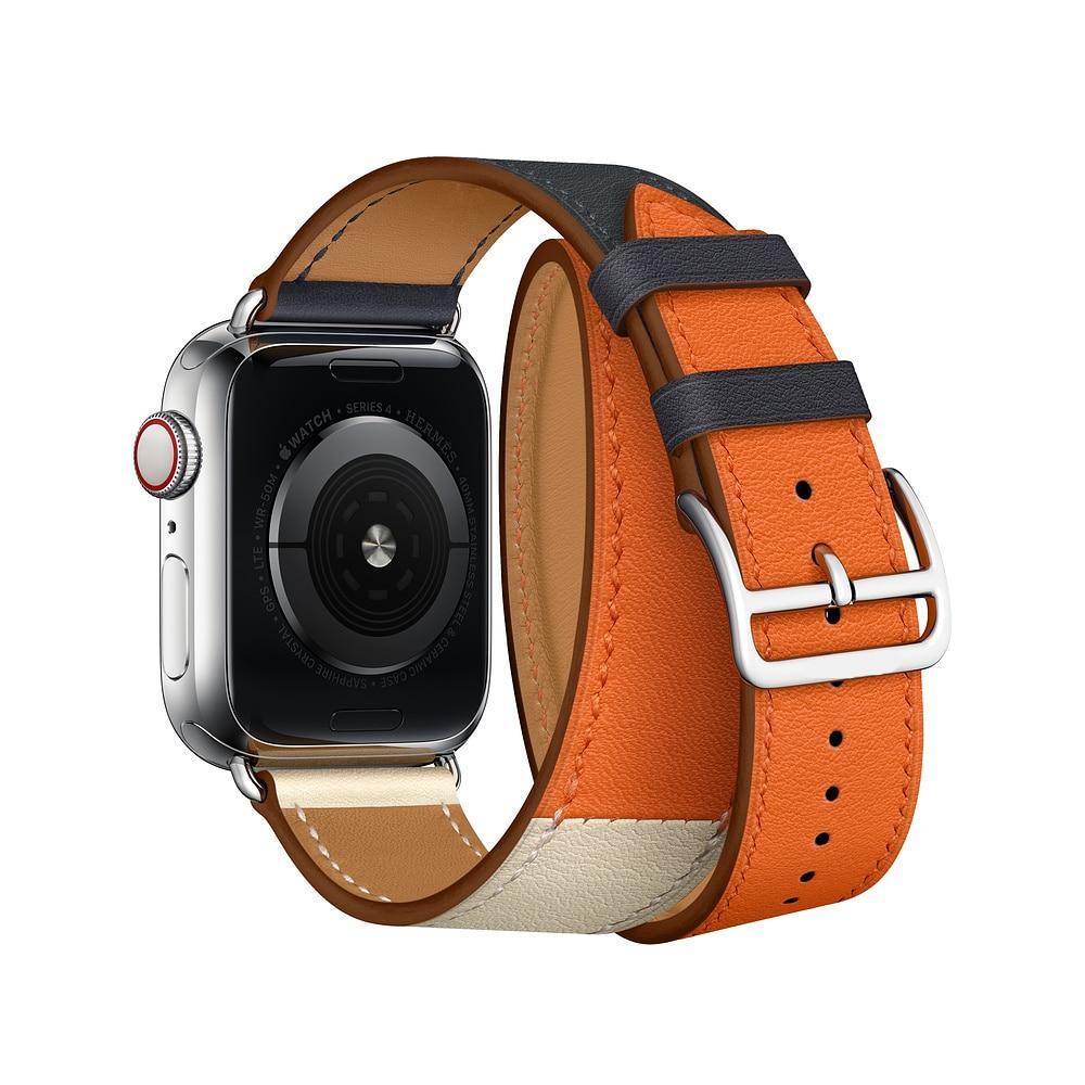 Double tour Leather strap For apple watch band apple watch 5 4 3 band 40mm 44mm correa iwatch 5 42mm 38mm watchband belt